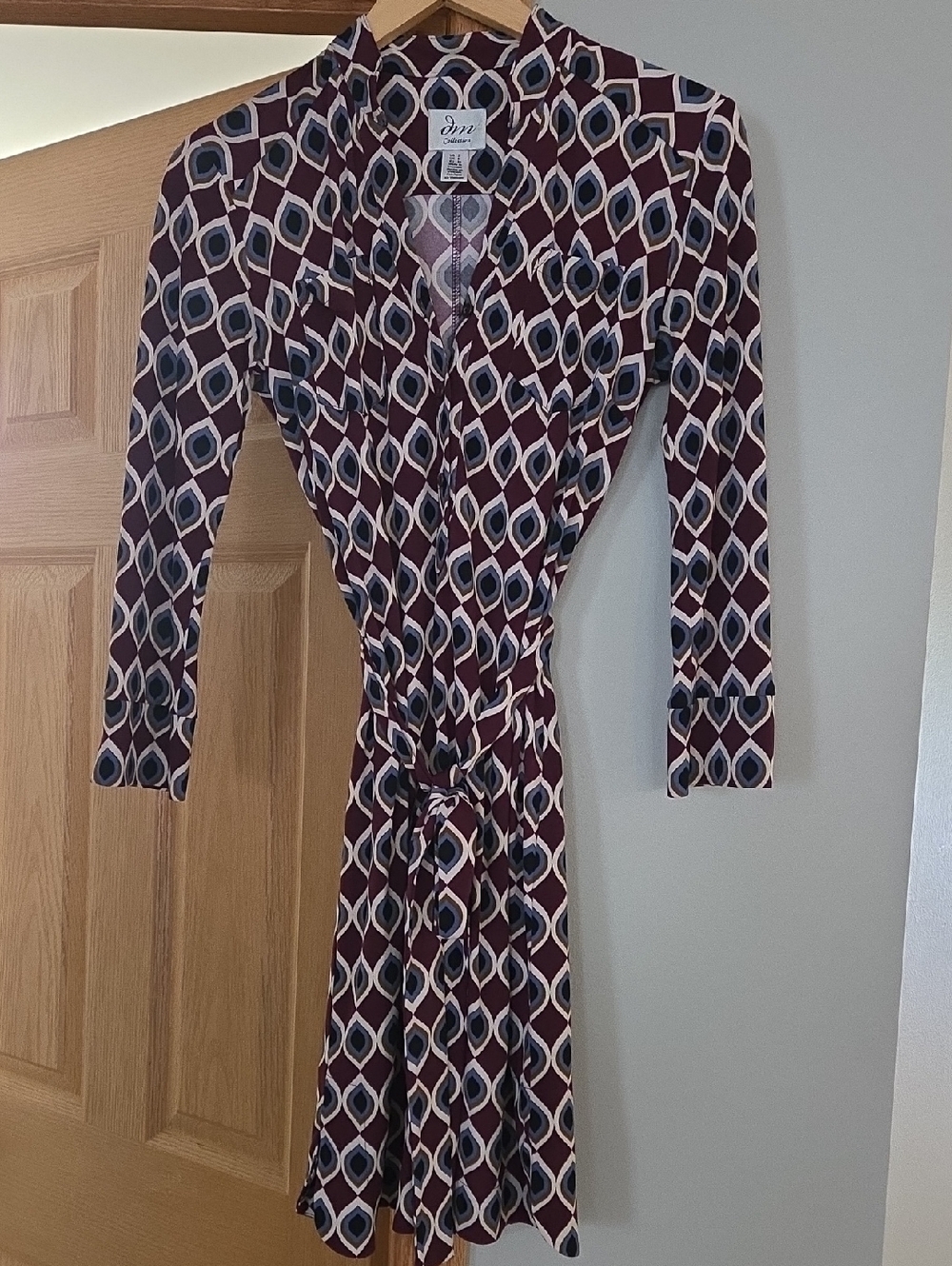 JM Collection Maroon Geometric Wrap Dress